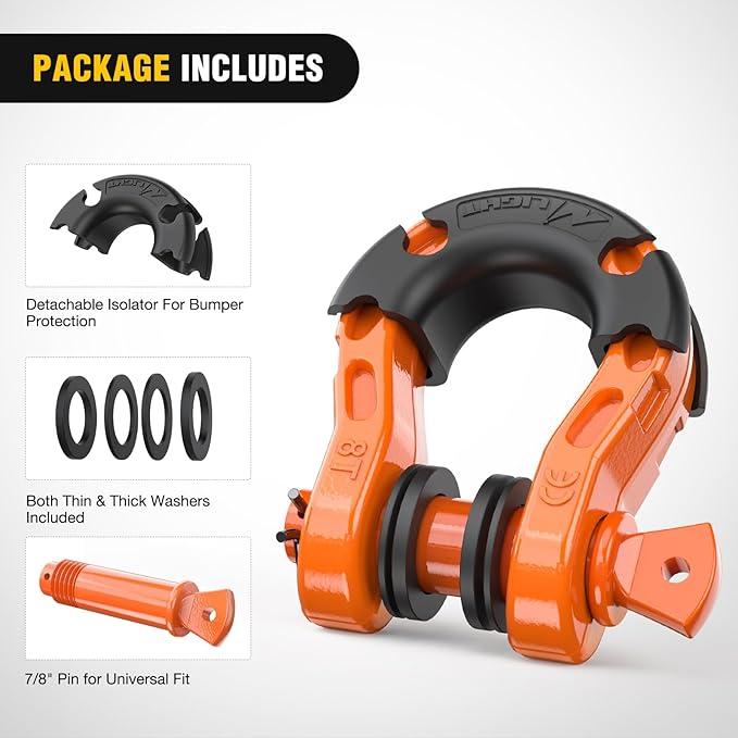 Nilight Heavy Duty Mega D-Ring Shackles(2 Pack) 68,000 lb Break Strength(17,000 lb WLL) w/ 7/8″ Screw Pin & Washers, Forged Steel Off-Road Recovery Shackles for Tow Strap & Winch Gear, Orange