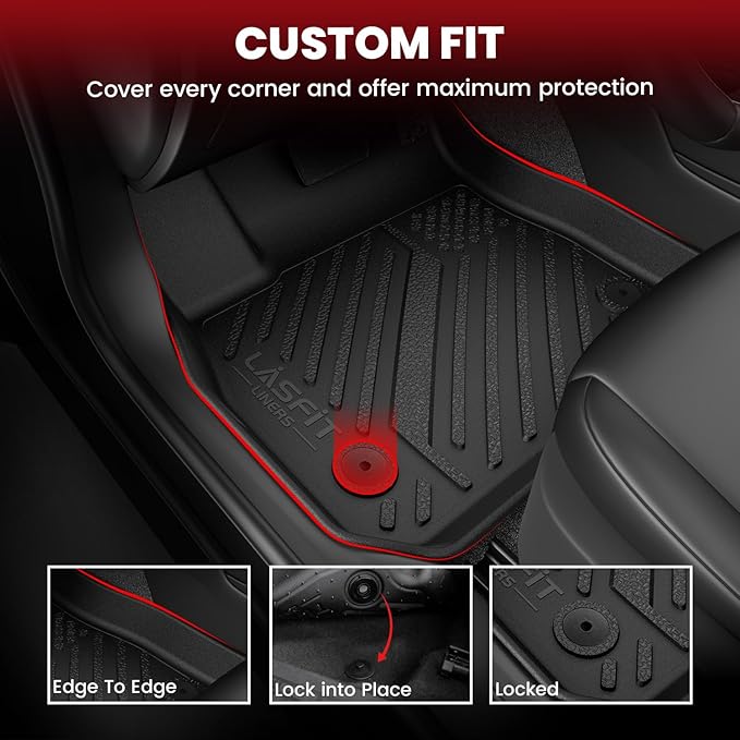 LASFIT Floor Mats for Honda Civic Hybrid Sedan 2025 2026 & Hybrid Hatchback 2025 2026, All Weather TPE Custom Fit Car Floor Liner, 1st & 2nd Row, Black