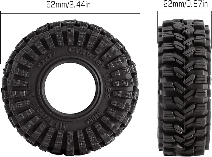 INJORA 1.0 Tires All Terrain S5 Super Soft Sticky Tires for 1/18 TRX4M 1/24 RC Crawler Axial SCX24 FMS FCX24 Enduro24 Upgarde (T1014)