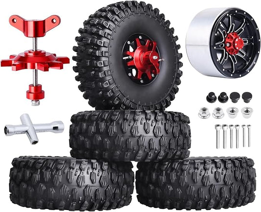 HobbyPark 2.2 Beadlock Wheels and Tires Height 5.67inch/144mm with Foam Inserts for 1/10 RC Crawler, w/Beadlocks Mounting Tool, Set of 4