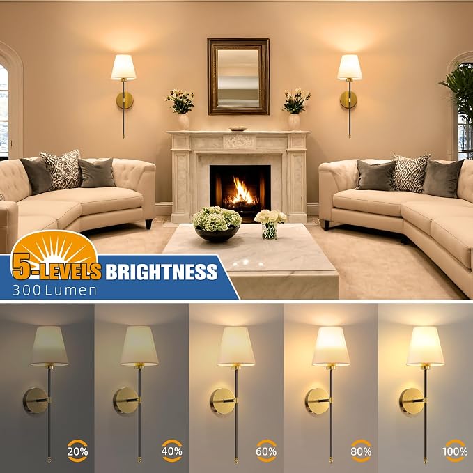 NIORSUN Battery Operated Wall Sconce Set of 2,Black-Gold Rechargeable Wall Lights with 10400mAh Dimmable Bulbs and Remote,10 Colors Wireless Wall Lamps for Bedroom Living Room Hallway Decor