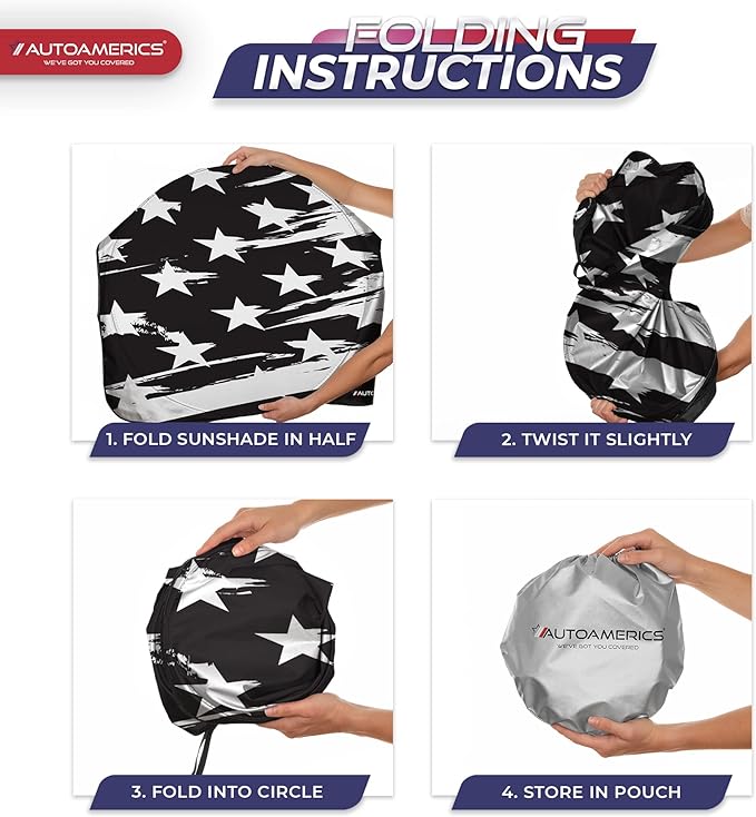 Autoamerics 1-Piece Windshield Sun Shade B&W Art American Flag USA Design - Foldable Car Front Window Sunshade for Most Sedans SUV Truck - Blocks Max UV Rays and Keeps Your Vehicle Cool - Large