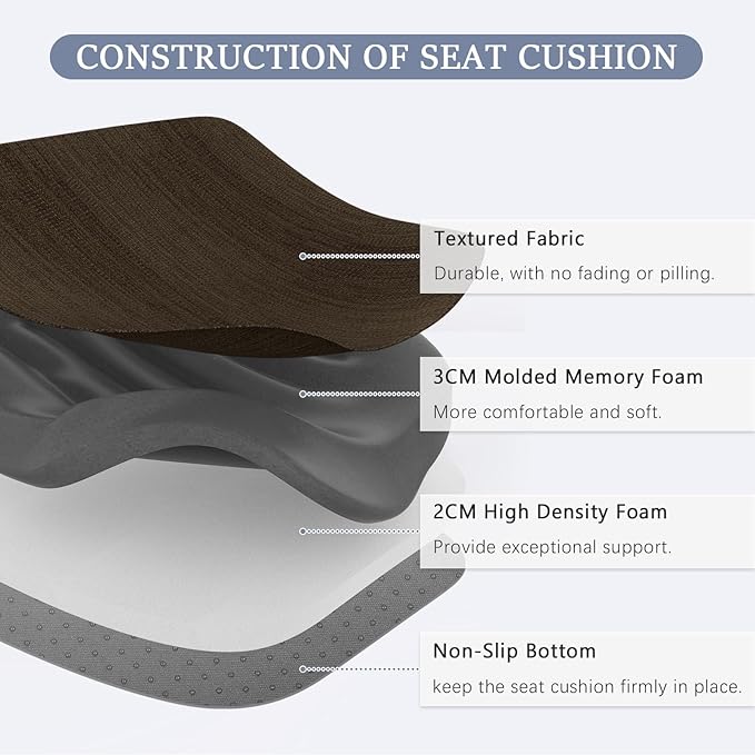 baibu Kitchen Chair Cushions Set of 2, Dual-Layer Patented Design Memory Foam Dining Chair Pads with Ties and Washable Cover, 2 Pack, 17" x 16" x 2", Dark Brown