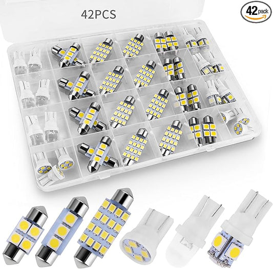 Zakolak 42 Pieces Interior Car Lights, Super Bright White Dome Map Tail Cab Lights Bulb Kit Set , DE3175 T10 31mm 41mm 194 LED Bulb for Your Trucks Width Lamp(White)