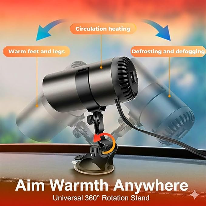 Portable Car Heater, 12V Car Heater for Vehicle, Plugs into Cigarette Lighter, Windshield Defroster&Defogger, 2-in-1 Fast Heating & Cooling Fan, Suction Holder, 2026 Upgraded Air Purified&Fuse Safety