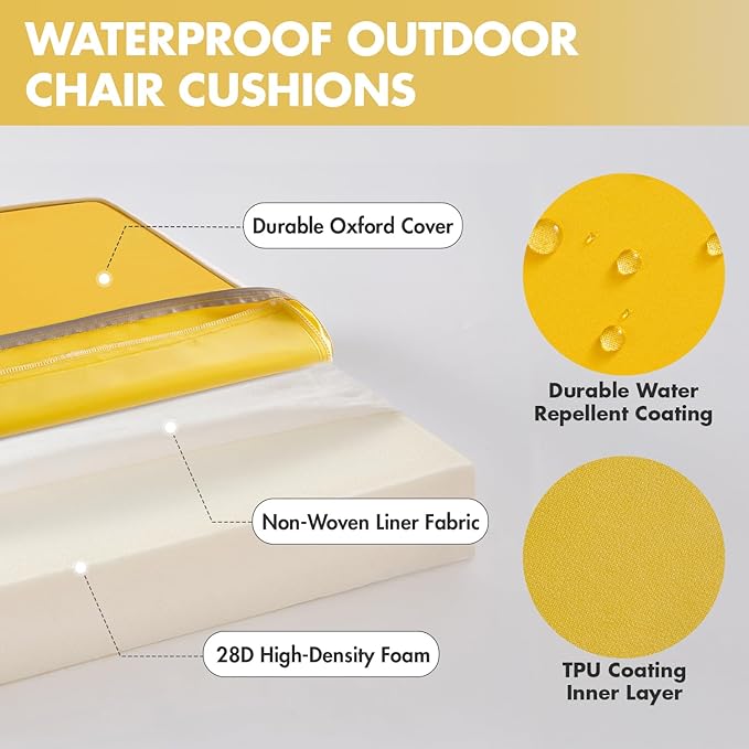 MIULEE Yellow 24 x 24 x 4 Outdoor Chair Cushions Waterproof Patio Chair Cushions with Adjustable Straps Set of 2 for Patio Furniture 3-Year Color Fastness Garden Sofa Couch