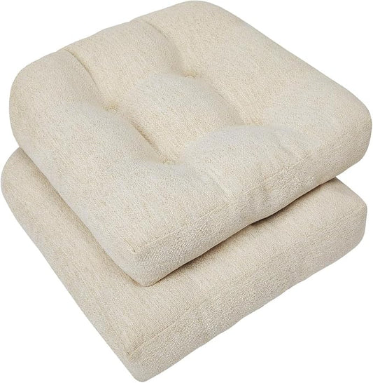 downluxe Chair Cushions for Dining Chairs 2 Pack, Tufted Indoor Chair Pads with Non-Slip Bottom, U-Shaped Kitchen Chair Cushions, 18"x18"x4", Beige