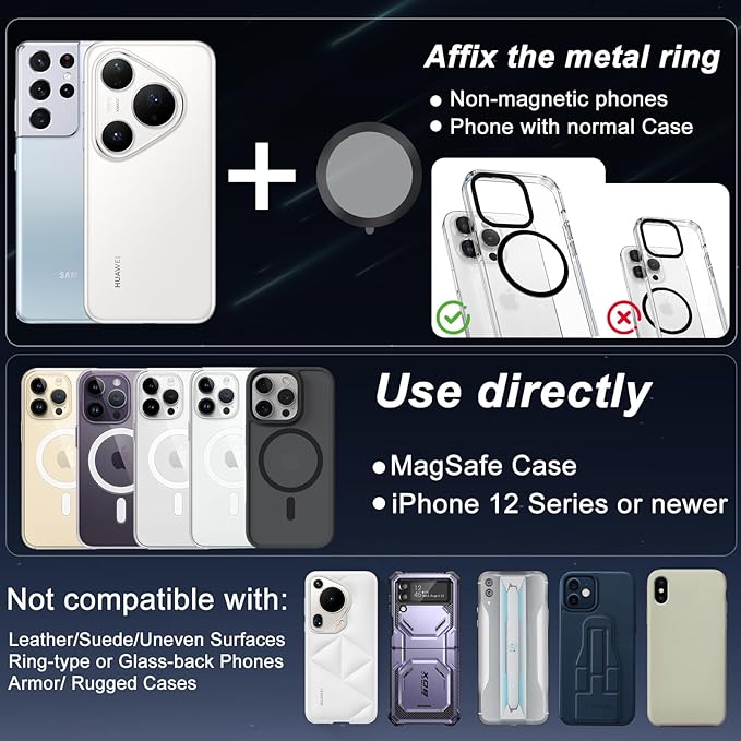 Magnetic Phone Charging Holder for Car - Upgraded 360° Vacuum Magnetic Phone Holder, Foldable Retractable Suction Cup Car Phone Mount for Magsafe for Your Car/Gym/Mirror Mount for iPhone & Android