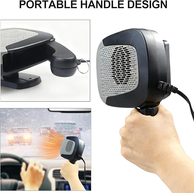 Car Heater With Handle,2IN1 Heating & Cooling, 12V 150W Portable Fast Heating Auto Windshield Defogger Defroster 360 Degree Rotary Automobile Windscreen Heater Plug into Cigarette Lighter