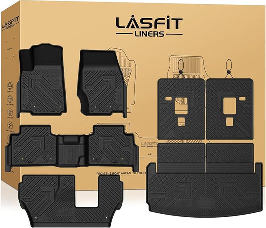LASFIT Floor Mats for Jeep Grand Cherokee L 2021-2025 2026 7-Passenger (NOT Fit for 6-Passenger) All Weather Custom Fit Car Floor Liners Seatback Cargo Trunk Mat Black