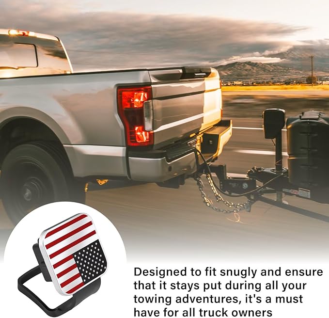 2 Inch Rubber Trailer Hitch Cover, Durable Tow Hitch Covers with American Flag, Car Exterior Accessories Fits for 2 Inches Hitch Receivers, Hitch Cover Tube Plug Cap for Trucks(Silver&Red Line)