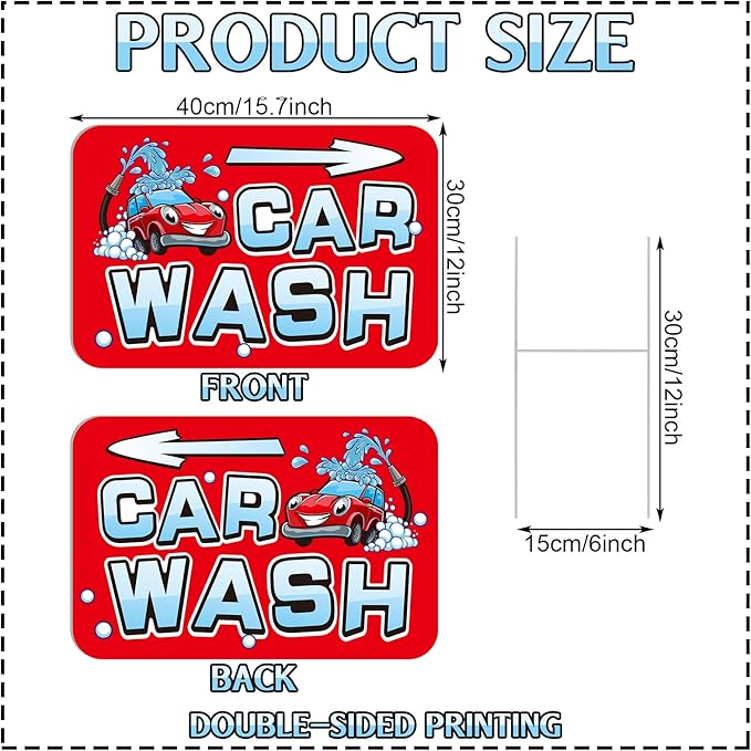 Blulu 3 Pcs Car Wash Arrow Yard Signs 15.7 x 12 Inches Car Wash Sign Double Sided Yard Decoration with Stakes for Outdoor Business Advertising and Events Publicity(Red)