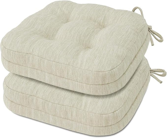 Shinnwa Kitchen Chair Cushions Set of 2, Dual-Layer Memory Foam Dining Chair Cushions, Patented Design Seat Pads with Ties, 16.5 x 16.5 x 3.5in, 2 Pack, Ivory