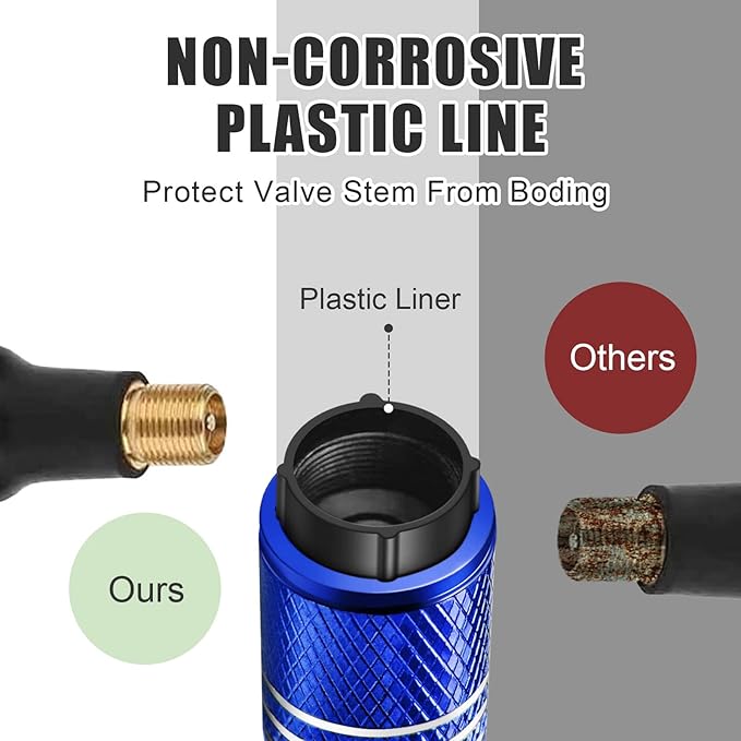 Tire Valve Stem Caps for Car Tire Cap 5 Pack Corrosion Resistant Leak-Proof Premium Alloy Rock & Roll Universal for Car Bike Truck Motorcycle Blue