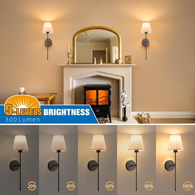 NIORSUN Battery Operated Wall Sconce Set of 2,Beige-Black Rechargeable Wall Lights with 10400mAh Dimmable Bulbs and Remote, 9 Colors Wireless Wall Lamps for Bedroom Living Room Hallway
