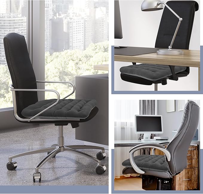 BUYUE Good Support Office Chair Cushion Padded, Soft Velvet Comfortable Non-Slip Seat Cushion for Computer Desk Kitchen Chair (1 Count, Gray)