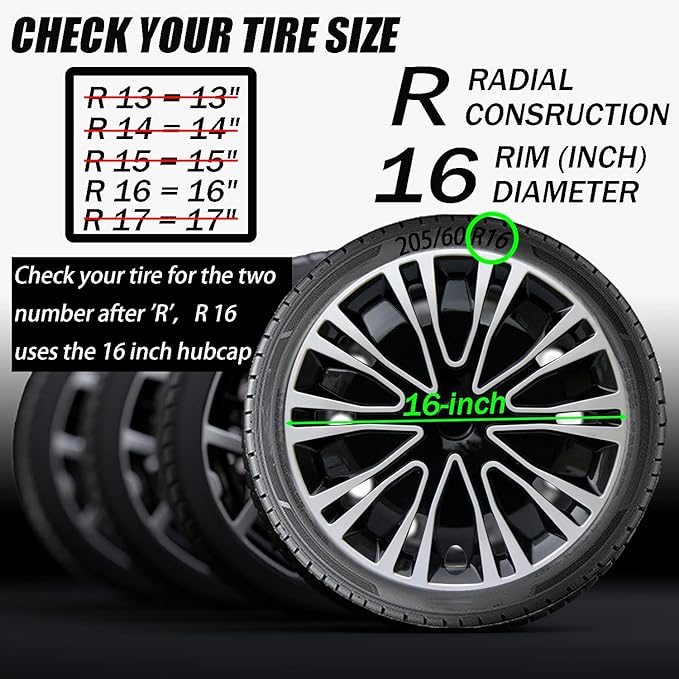 Hubcap Wheel Cover Replacement R16 Hub Caps Universal-Fit Steel Wheel Rim Cover ABS Material Exterior Accessories for Car Truck SUV -Set of 4（16-inch，Silver-Black）