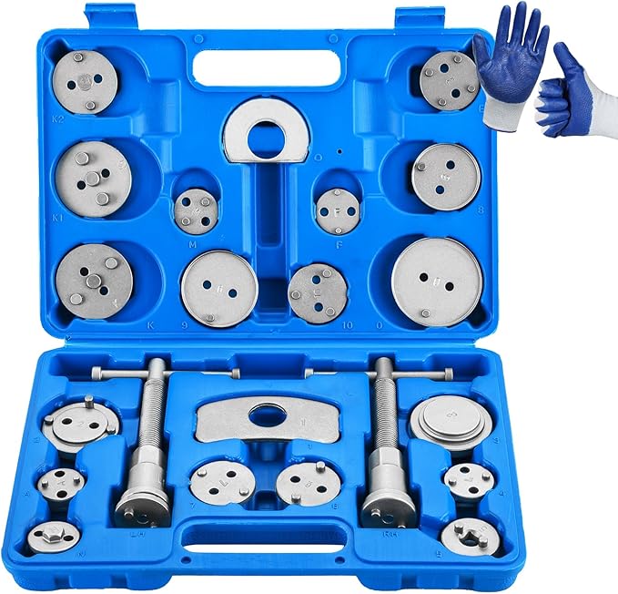 DASBET 24pcs Heavy Duty Disc Brake Caliper Tool Set Disc Brake Caliper Compressor Wind Back Tool Brake Spreading Tools (Blue, 24pcs)