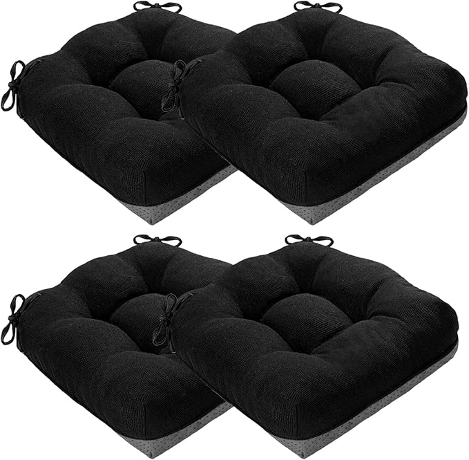 MAGIC ELEPHANT Chair Cushions for Dining Chair, Shredded Memory Foam Kitchen Chair Cushions Set of 4, Non-Slip Thick Dinning Room Chair Pads Seat Cushions, 15.5" x 15.5" x 4" (Black)