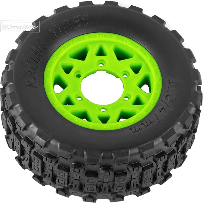 RC Truck Tires RC Wheels and Tires,12mm/14mm/17mm Hex RC Tires for 1/10 Slash 4×4 2WD,Arrm a Senton,Axia1 Red cat Rc 4wd,Off-Road Tire w/RC Wheels Hex,Green