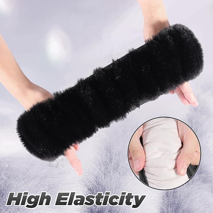 SEG Direct Furry Car Steering Wheel Cover with Fluffy Gear Shift Cover Soft Warm Non-Slip Car Decoration for Men Women Girls 2 PCS Set, Black