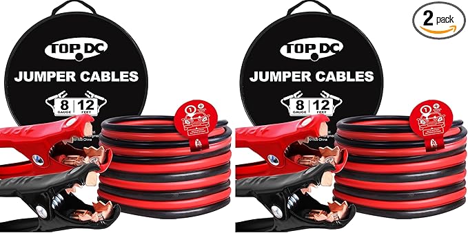 TOPDC 8 Gauge 12 Feet Jumper Cables for Car Battery, Heavy Duty Automotive Booster Cables for Jump Starting Dead or Weak Batteries with Carry Bag,(TD-P0812) (Pack of 2)