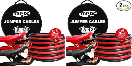 TOPDC 8 Gauge 12 Feet Jumper Cables for Car Battery, Heavy Duty Automotive Booster Cables for Jump Starting Dead or Weak Batteries with Carry Bag,(TD-P0812) (Pack of 2)