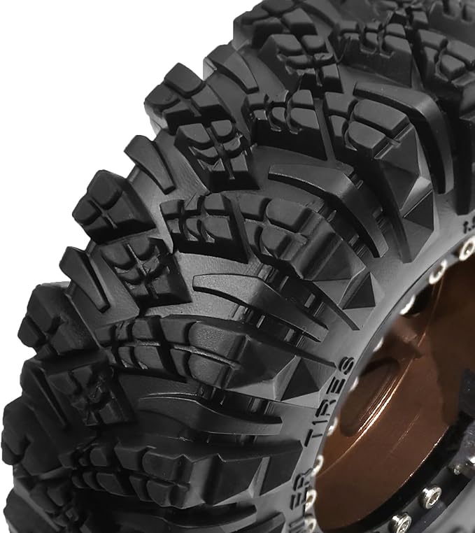 STMU Negative Offset 10.4mm 1.9 Beadlock Wheel Rims Aluminum and 1.9 RC Crawler Tires 4.33 Inch OD Foam Inserts for Traxxas TRX4 Axial SCX10 SCX10 II III RBX10 Redcat Gen 8 (Brown)