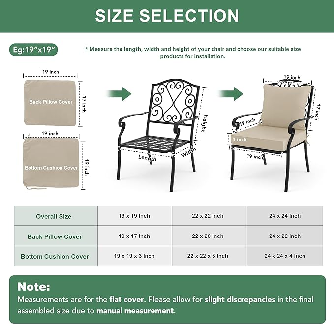 Summsun Patio Chair Cushions 22 x 22 Inch, Water Resistant Backrest Pillow and Seat Cushion Set for Outdoor Furniture, Sectional Sofa Cushion Replacments, Cream, Set of 4