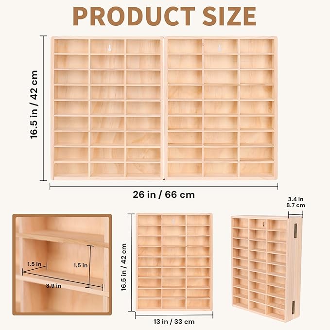 Hotwheels Wooden Display Case,54 Space,for Hotwheels Storage Display Shelf,for 1/64 Scale Toy Cars,Wall Mount ,Model car Display Organizer,Collapsible Toy Car Storage(Only case)
