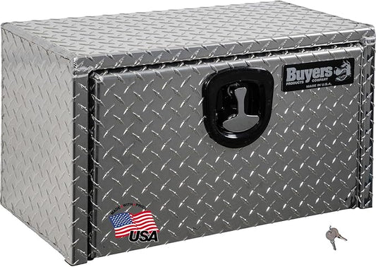 Buyers Products 1705150 Diamond Tread Aluminum Underbody Truck Tool Box, 14 x 12 x 24, Made in USA, .100 in. Thick, Corrosion Resistant, Locking Compression Latch, Secure Storage for Work Trucks