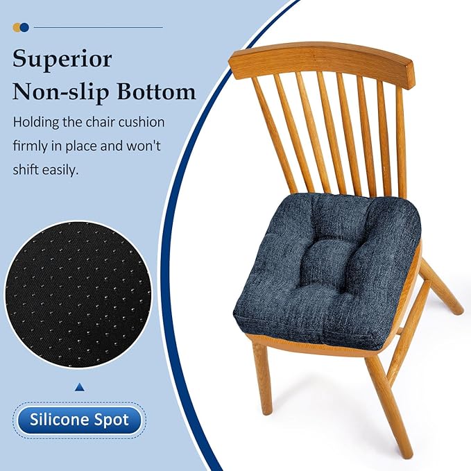 downluxe Chair Cushions for Dining Chairs 4 Pack, Tufted Indoor Chair Pads with Non-Slip Bottom, U-Shaped Kitchen Chair Cushions, 18"x18"x4", Navy