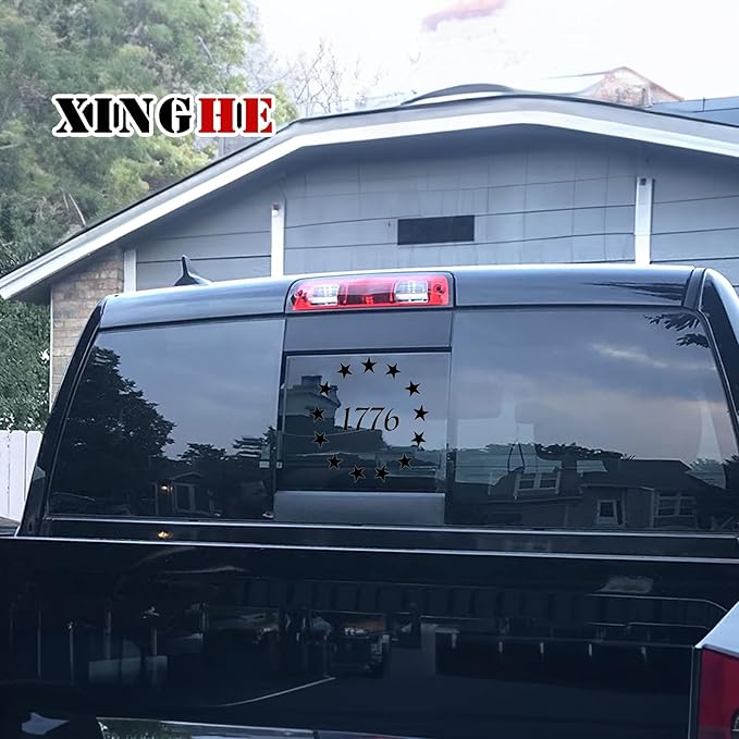 Xinghe 1776 July 4th Independence Day USA Rear Middle Window American Truck Decal - Matte Black Vinyl
