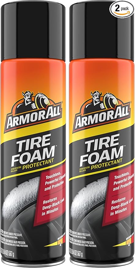 Armor All Tire Foam, Tire Cleaner Spray for Cars, Trucks, Motorcycles, 20 Oz Each, 1.25 Pound (Pack of 2)