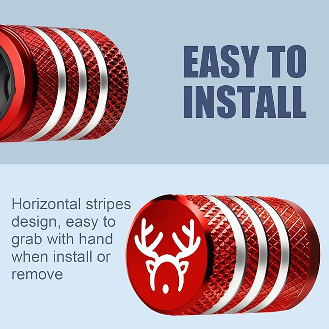 Tire Valve Stem Cap Cover - (5 Pack) Tire Air Cap Corrosion Resistant Christmas Reindeer Antler Antlers Auto Accessories Decoration for Car Truck Bike Red