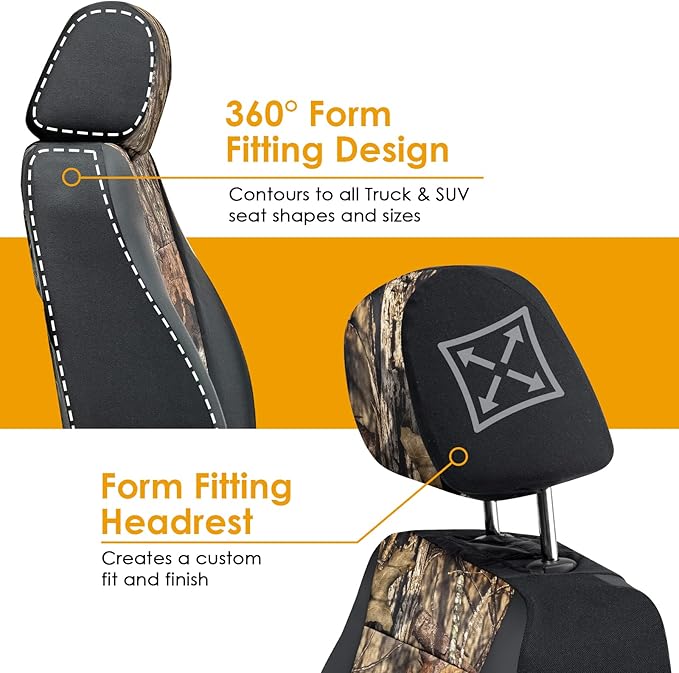 Mossy Oak LPI Truck Heavy Duty Seat Covers for Front Seats; Fits Full-Size SUV or Truck; Includes Front and Rear Storage Pockets, Built-in Molle Style Organizer; Semi-Custom Fit; 2pcs