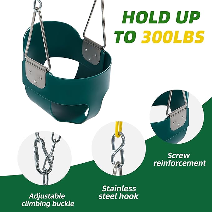 High Back Full Bucket Toddler Swing Seat with Yellow Coated Chains Fully Assembled Baby Swing Set Accessories