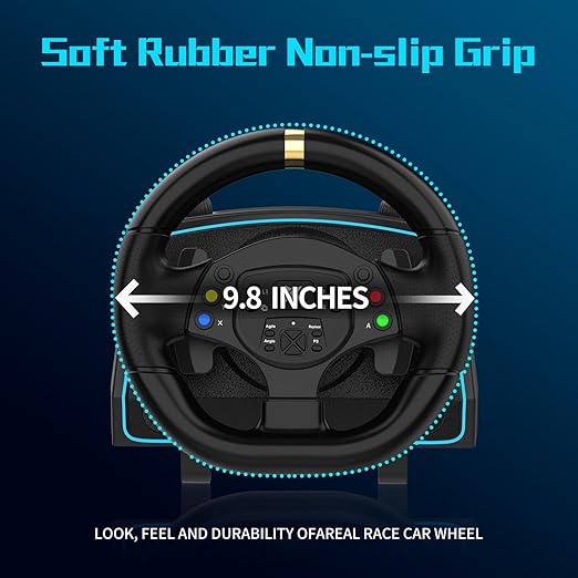 NBCP Gaming Steering Wheel with Pedals and Shifter -1080° Racing Wheel, Sensitivity Adjustment,Angle Locking,Double Vibration, Hall Effect Pedal, 6-Speed H-Pattern Shifter- Steering Wheel for PC, PS3