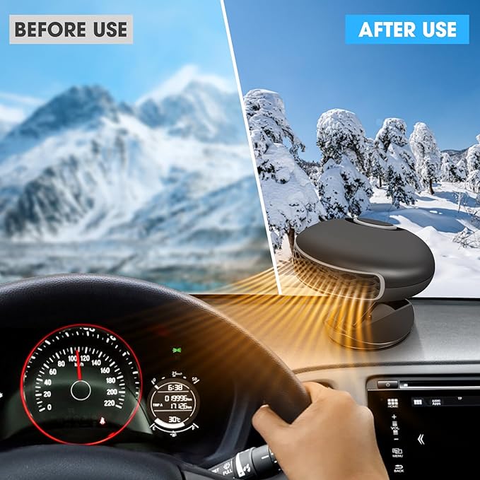 12V 150W Portable Car Heater & Defroster, 360° Rotating Dual-Heating & Cooling Fan for Windshield Defogging, Plug-in Auto Heater for Cars, Sedans, SUVs and RVs