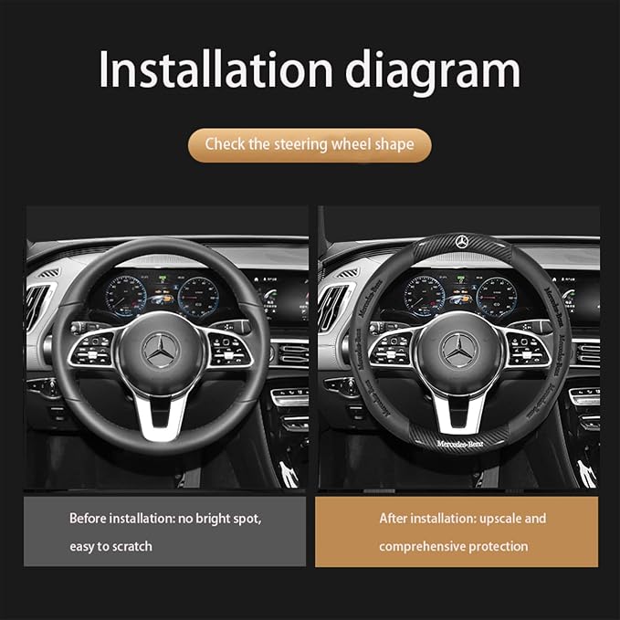 15inch Pattern Carbon Fiber for Mercedes Benz Steering Wheel Cover Segmented Steering Wheel Protector Fit Mercedes Benz A C E S Class Series GLK CLA GLA GLC GLE CLS SLK Accessories