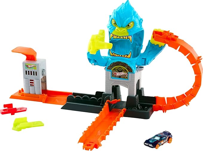 Hot Wheels Toy Car Track Set, City Gorilla Slam Attack Playset & 1:64 Scale Vehicle, Nemesis Challenge with Multiple Ways to Play, Speed Snap Track