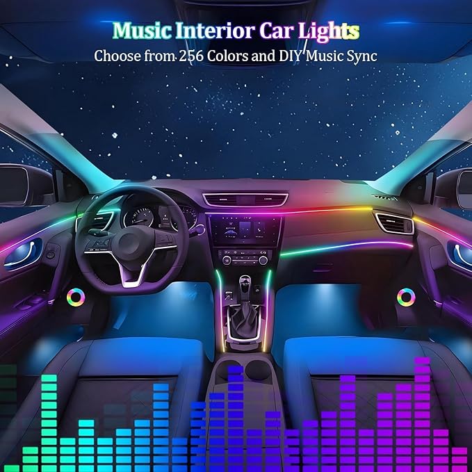 Interior Car LED Strip Lights, Acrylic LED Lights for Car with Dynamic Dreamcolor Chasing, 10 in 1 175 inches 593 LEDs Ambient Lighting Kits Music Sync Wireless APP and Remote Control