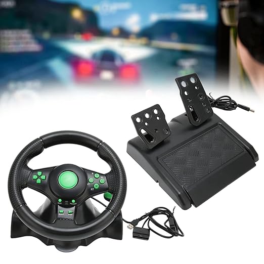 070 PC Steering Wheel, 180 Degree Car Racing Driving Wheel, Strong Suction Game Racing Wheel with Spring Loaded Pedal, for Racing Game, 360, PS3, PS2, PC