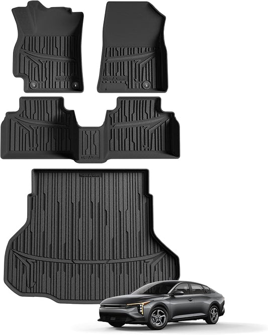 TripleAliners Floor Mats & Trunk Mat Full Set Compatible with 2024 2025 2026 Kia K4 All Weather Liners TPE Custom Fit Anti-Slip Full Coverage Odorless Waterproof Cargo Liners(Trunk Mat+ Floor Mats)