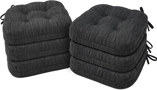Shinnwa Kitchen Chair Cushions Set of 6, Dual-Layer Memory Foam Dining Chair Cushions, Patented Design Seat Pads with Ties, 16.5 x 16.5 x 3.5in, 6 Pack, Charcoal
