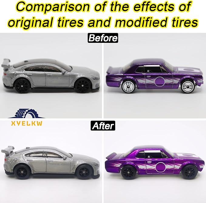 1/64 Wheels and Tires Set, 10-Pack 1 64 Scale Wheels with 10 for 1/64 Diecast Cars Upgraded and Modified Rubber Tires(Diameter 0.43in/11mm) (Black)