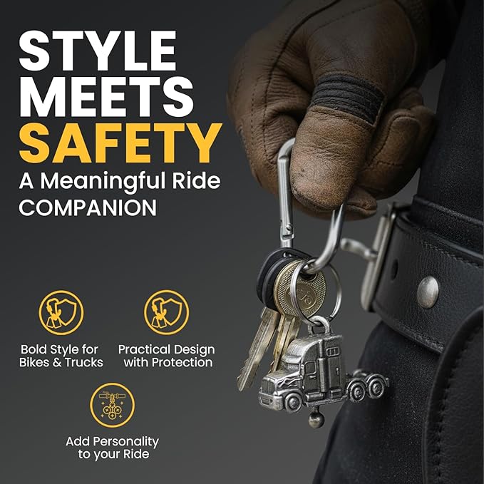 Semi-Truck Bell with Gift Bag - Handcrafted Pewter for Road Safety & Good Luck- Motorcycle Bell Offers Charm & Protection on Every Ride- Carry as a Truck Key Chain for Gifting & Unforgettable Journeys