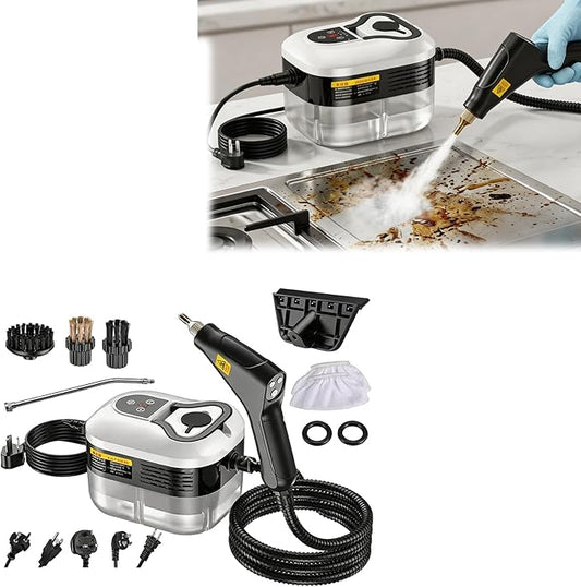 Saker Handheld Steam Cleaner, 1200ml Large Capacity, 6 Adjustable Steam Levels, Portable 221°F High-Temp Steamer for Kitchen, Bathroom, Car Interior and Multi-Surface Cleaning (White-Dual Control)