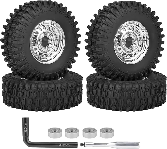 HobbyPark 1.0 Beadlock Wheels and Tires Negative Offset Stamped Steel 1.0" Wheels 1.0 Beadlocks for 1/24 1/18 RC Crawler TRX4M SCX24 FCX24 Upgrades Parts Soft Rubber Good Grip (w/53x19mm Tires)