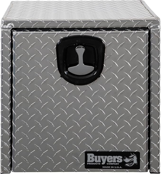 Buyers Products 1705101 Diamond Tread Aluminum Underbody Truck Tool Box, 18 x 18 x 18, Made in USA, .100 in. Thick, Corrosion Resistant, Locking Compression Latch, Secure Storage for Work Trucks